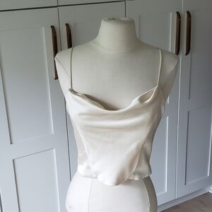 Zara Satin Corset Tank Top Women XS Ivory Crop Blouse Bustier Sexy Bridal Resort